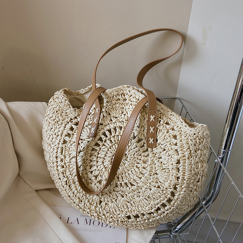 大容量单肩包洋气草编托特包