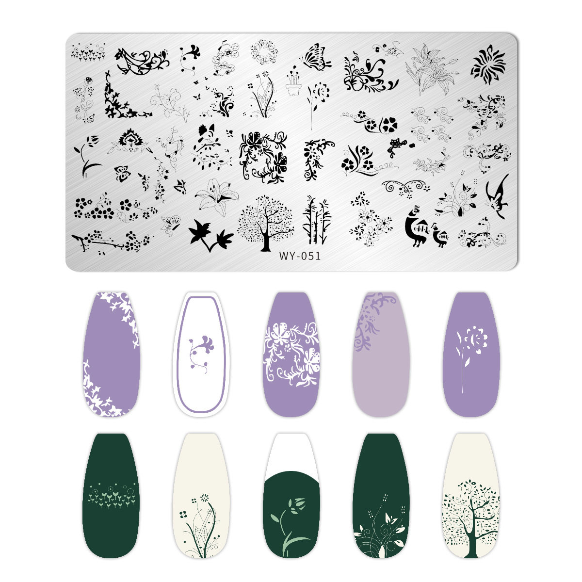 美甲模板硅胶印章印花工具套装钢板古风几何图形转印 升级带背板