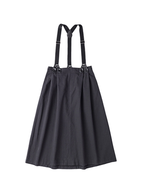 LOEN 原创设计早秋新款学生百搭宽松英伦背带黑色连衣裙 FUDGE