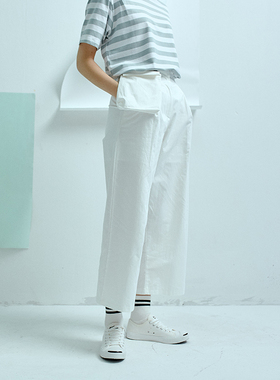 LOEN 原创设计春夏百搭宽松学生日系白色口袋工装休闲裤女 FUDGE