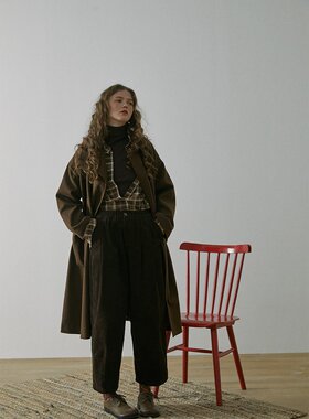 LOEN 原创设计新款日系秋冬复古腰带羊毛呢子宽松外套女 FUDGE