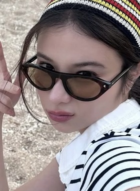 猫眼三角形墨镜女潮2026新款茶色遮阳防紫外线太阳镜百搭时尚个性