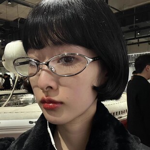 金属椭圆形眼镜框女潮时尚 Y2K小框防蓝光近视眼镜男高级感凹造型