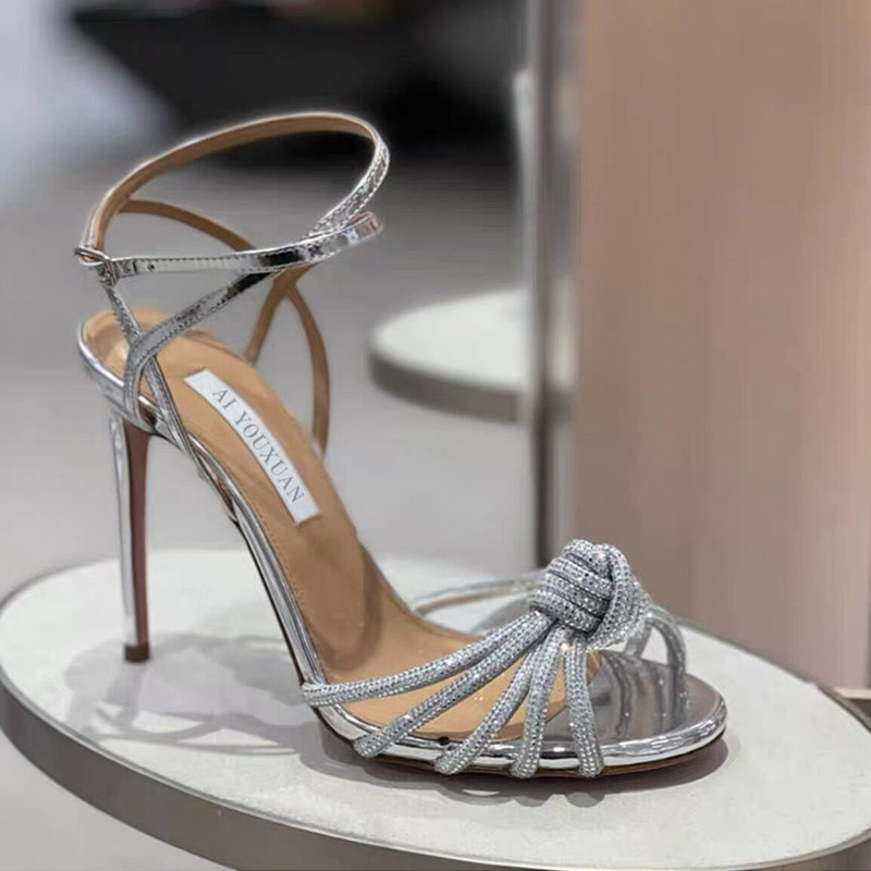 罗马鱼嘴凉鞋女款2025年新款夏季外穿高级感一字带水钻高跟鞋细跟