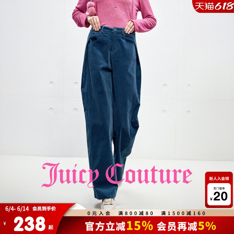 Juicy Couture橘滋休闲裤女宽松阔腿蓝色灯芯绒复古时尚长裤子