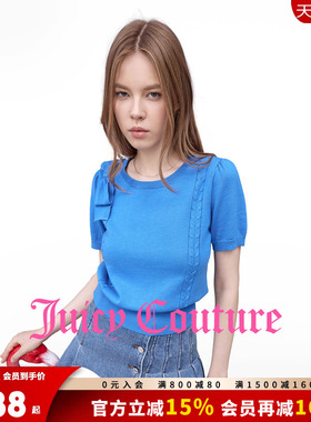 Juicy Couture橘滋针织衫女26夏季新款蝴蝶结装饰短袖蓝色T恤上衣