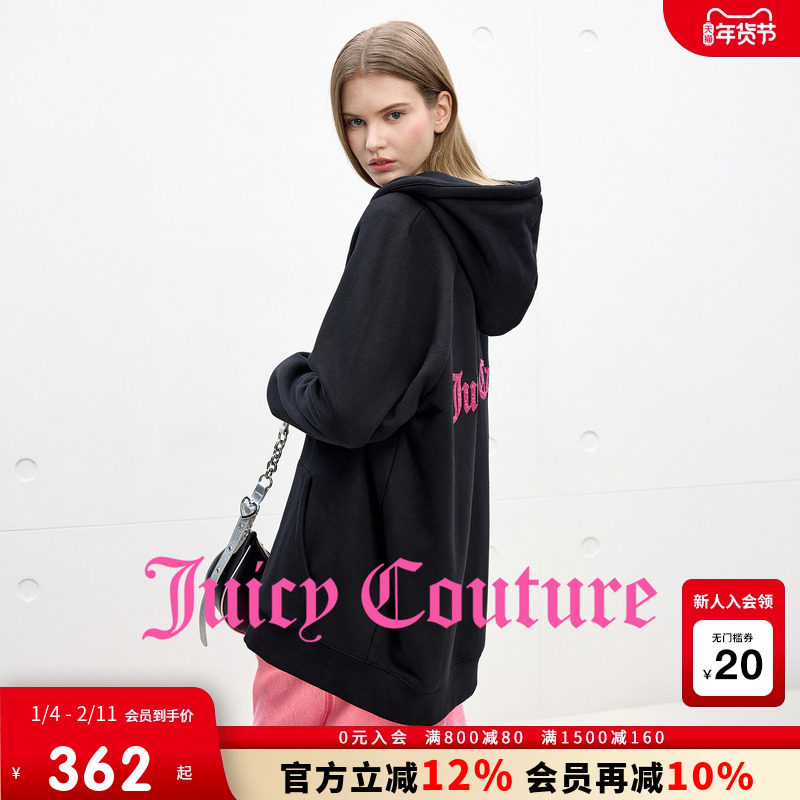 Juicy Couture橘滋外套女25年秋冬新款加绒刺绣中长连帽开衫卫衣,女装/女士精品,短外套,淘宝优惠券,粉丝福利购,淘宝优惠卷