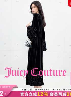 Juicy Couture橘滋连衣裙女2025年秋冬新款黑色高级法式丝绒长裙