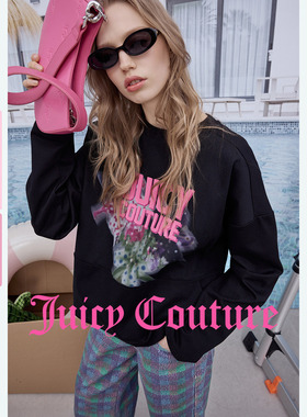 Juicy Couture橘滋卫衣女26春夏新款黑色宽松美式印花长袖T恤上衣