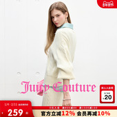 Juicy Couture橘滋针织衫 女白色罗纹V领气质毛衣