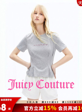 Juicy Couture橘滋T恤女26夏季新款灰色印花圆领打褶收腰短袖上衣