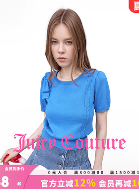 Juicy Couture橘滋针织衫女26夏季新款蝴蝶结装饰短袖蓝色T恤上衣