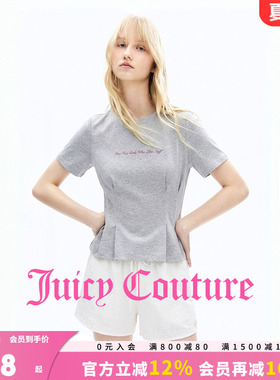 Juicy Couture橘滋T恤女26夏季新款灰色印花圆领打褶收腰短袖上衣