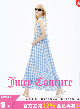 Juicy Couture橘滋连衣裙女26夏季新款蓝色格纹翻领无袖衬衫长裙