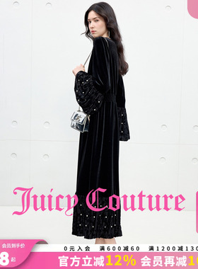Juicy Couture橘滋连衣裙女黑色高级法式珍珠缀饰丝绒优雅长裙