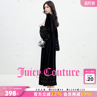 Juicy 珍珠缀饰丝绒优雅长裙 Couture橘滋连衣裙女黑色高级法式