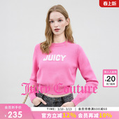 logo提花休闲粉色毛衣上衣 女玫红短款 Juicy Couture橘滋针织衫