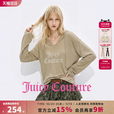 Juicy Couture橘滋长袖连帽T恤女秋季新款字母印花纯色百搭上衣