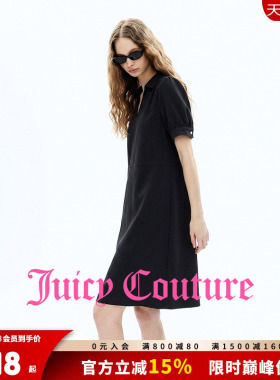 Juicy Couture橘滋连衣裙女26夏季新款黑色翻领灯笼袖宽松中长裙