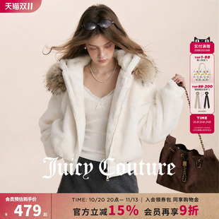 Juicy Couture橘滋连帽毛领短款棉衣外套女士秋冬潮流保暖棉服