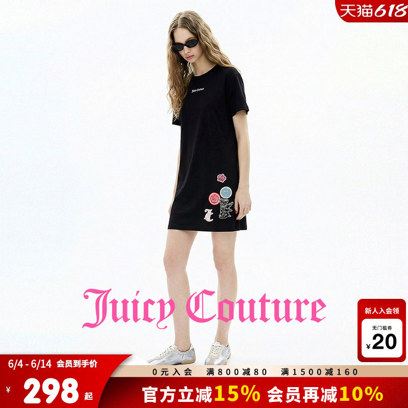 Juicy Couture橘滋连衣裙女26夏季新款黑色直筒贴布宽松T恤中短裙