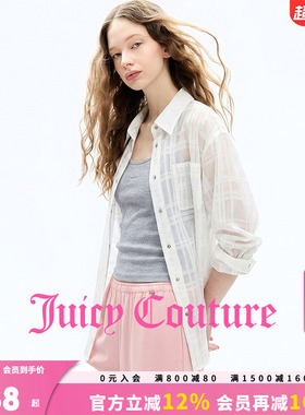 Juicy Couture橘滋衬衫女26夏季新款白色格纹半透视罩衫宽松上衣