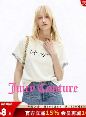 【含莱赛尔】Juicy Couture橘滋T恤女26夏季新款亮片拼接白色短袖