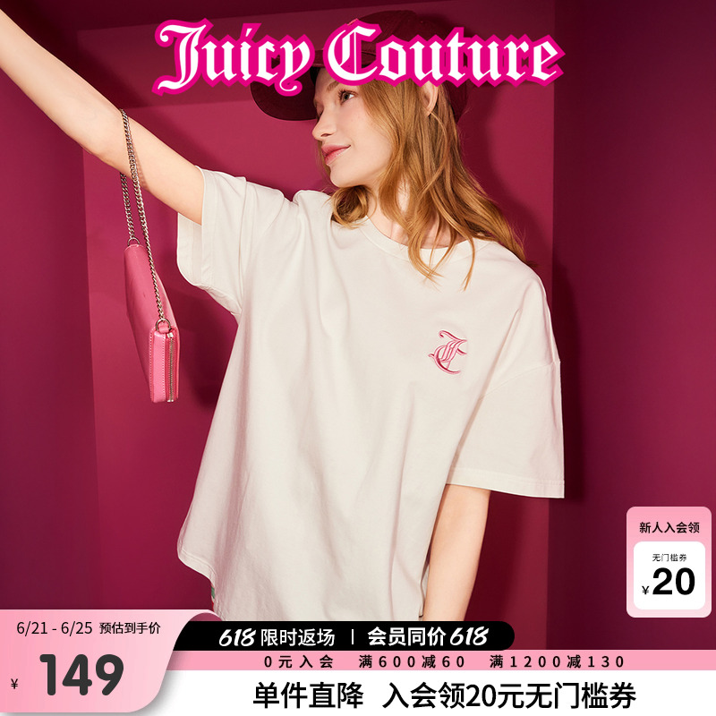 Juicy Couture橘滋T恤女2025年夏新款刺绣白色圆领短袖黑色上衣