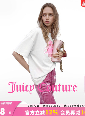 Juicy Couture橘滋T恤女26夏季新款星球亮片刺绣印花白色短袖上衣