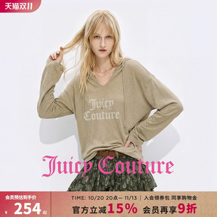 Juicy Couture橘滋长袖连帽T恤女秋季新款字母印花纯色百搭上衣