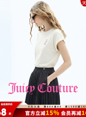 Juicy Couture橘滋T恤女26夏季新款简约白色烫钻抽褶收腰短袖上衣