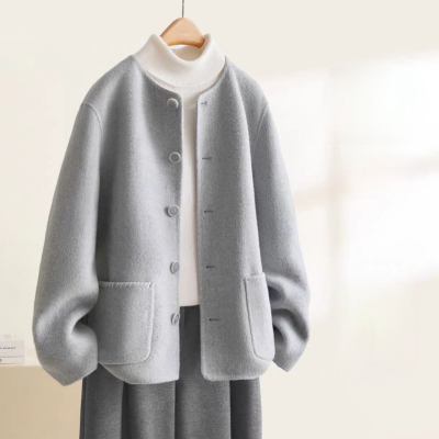 深圳南油高端货专柜撤回羊毛双面呢大衣女冬季高级感短款毛呢外套