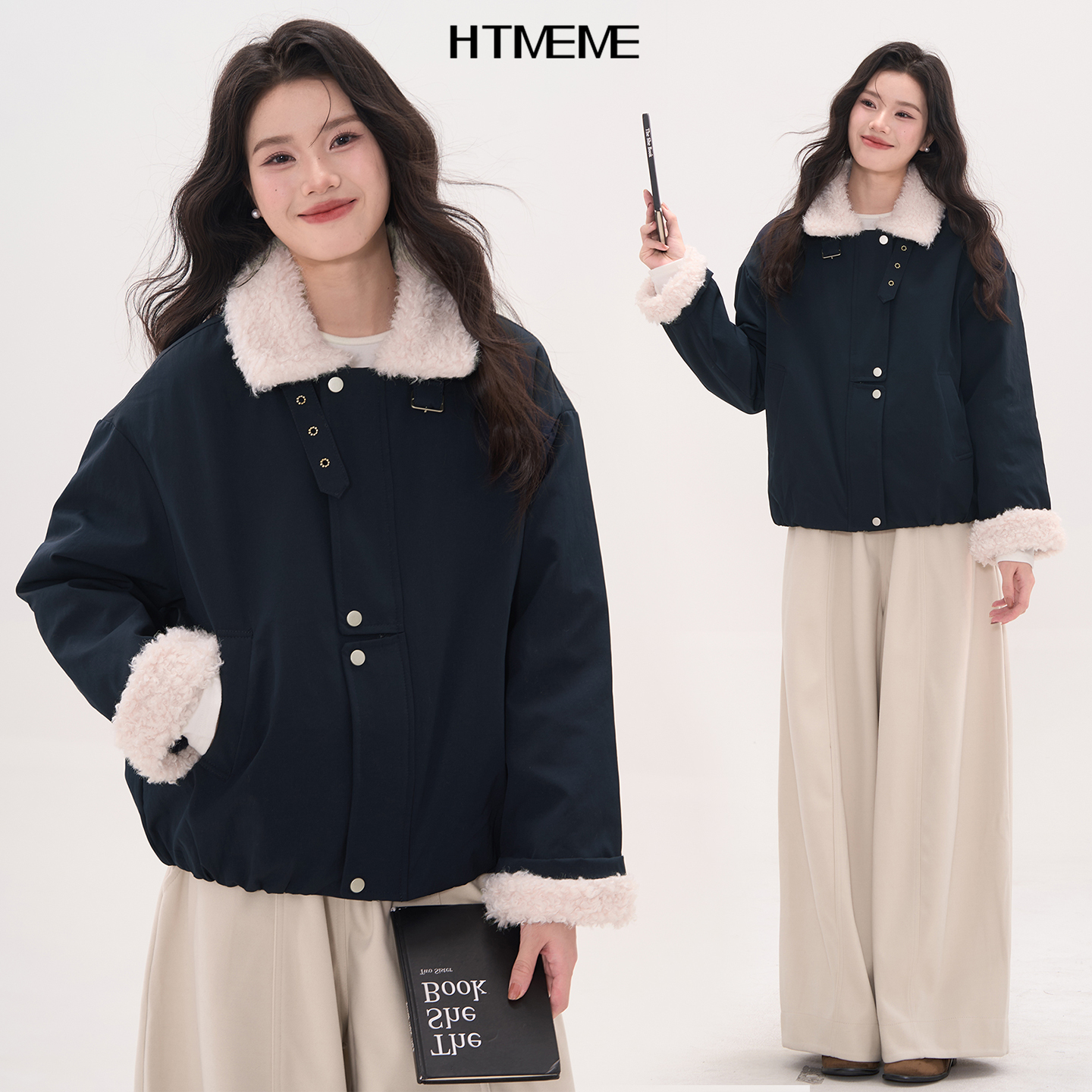 花田橱窗HTmeme 悸动瞬间~美式复古慵懒高级感加绒羊羔毛棉衣女冬