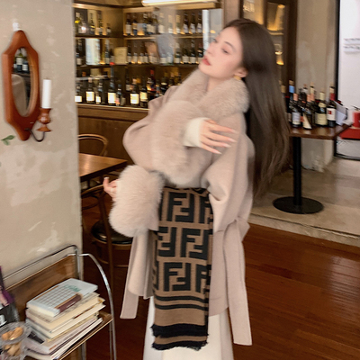 雪初晴~双面羊绒大衣中长款狐狸毛领毛呢外套女温柔2025秋冬新款