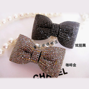 韩国进口发饰小号蝴蝶结顶夹满钻弹簧夹发量少半扎发夹高级感发卡