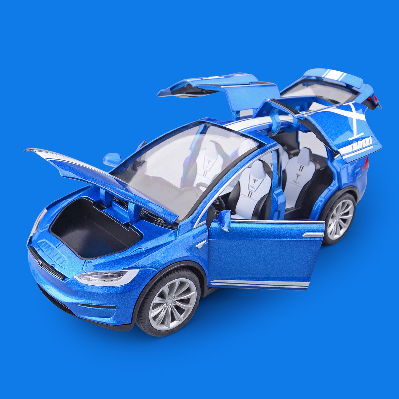建元1:24特斯拉Model X合金汽车模型开门声光转向联动玩具车热销
