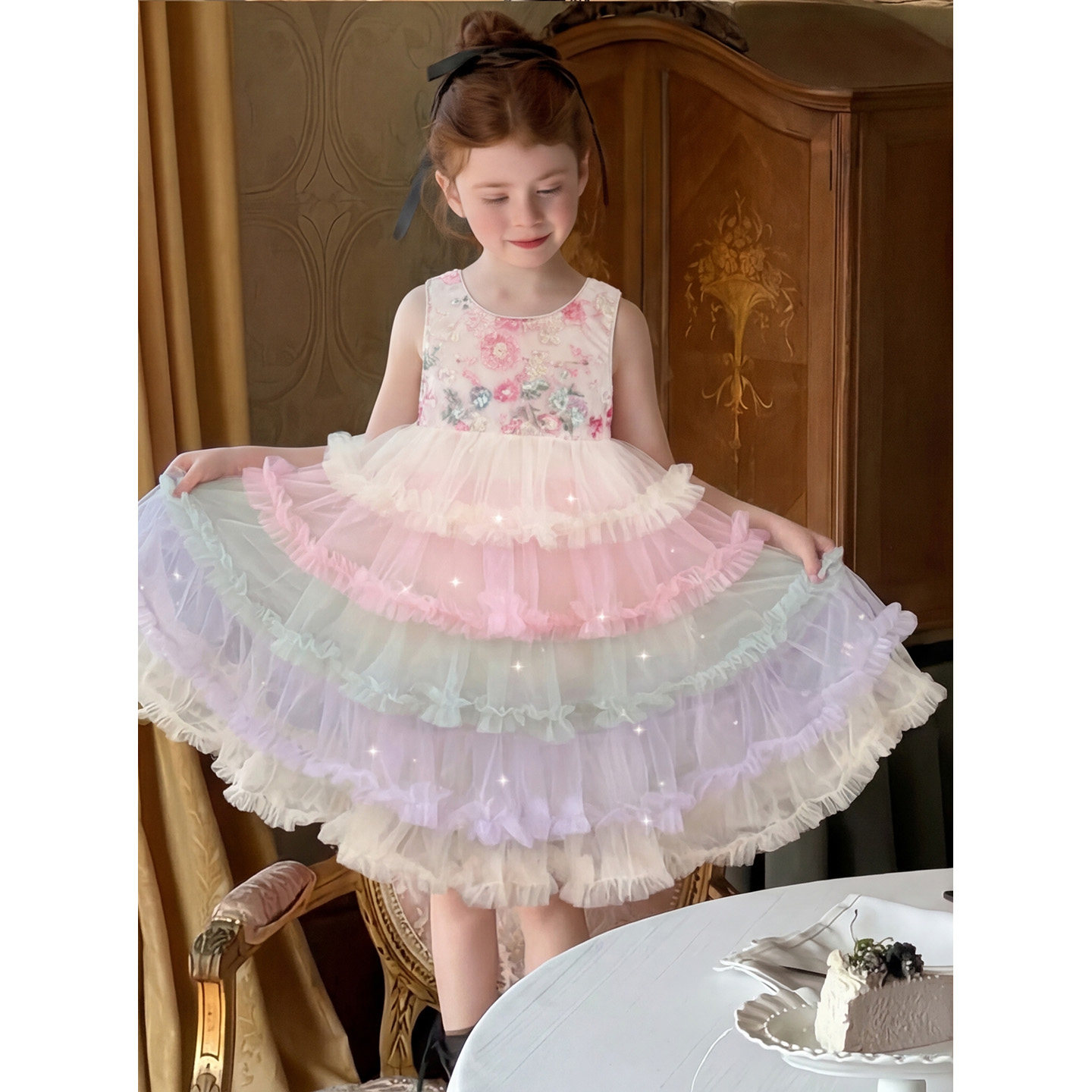 女童公主裙女孩蛋糕裙夏装2026新款无袖背心裙洋气儿童网纱连衣裙