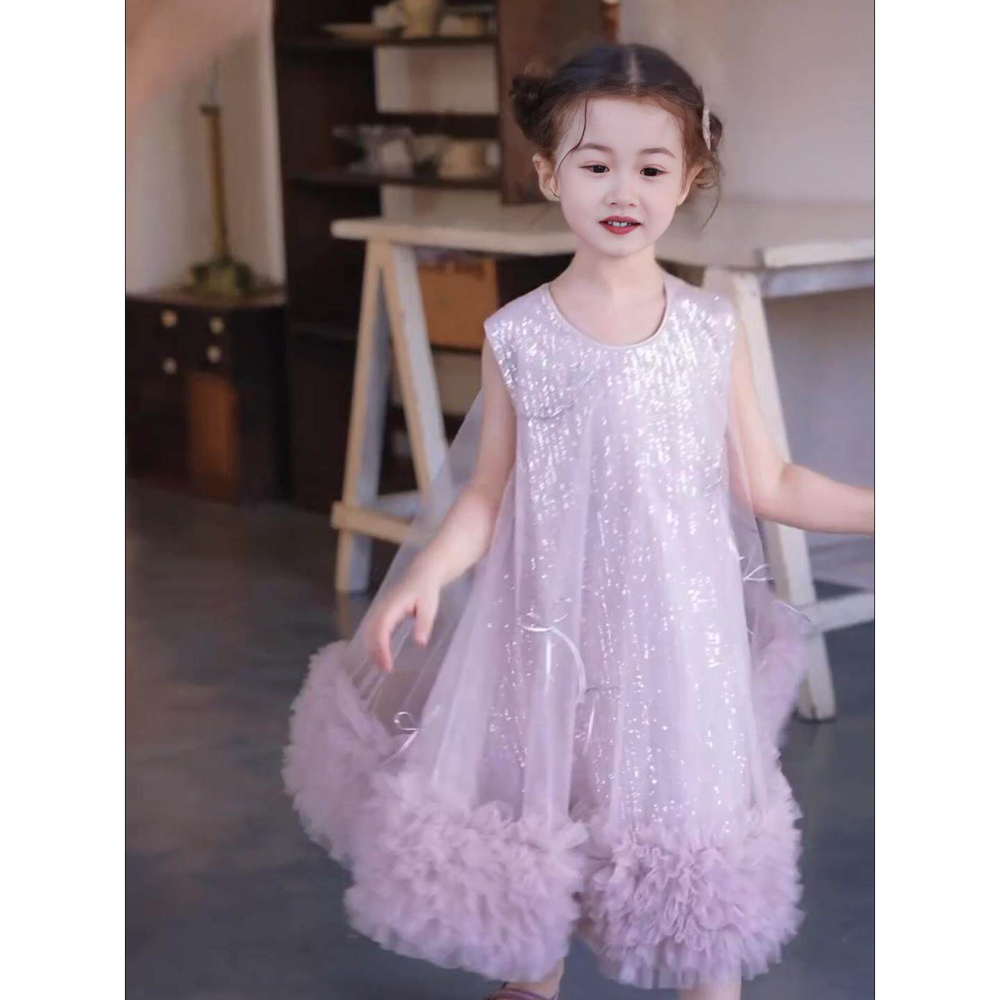 女童春装2026新款儿童生日礼服连衣裙无袖背心蛋糕裙迪士尼公主裙