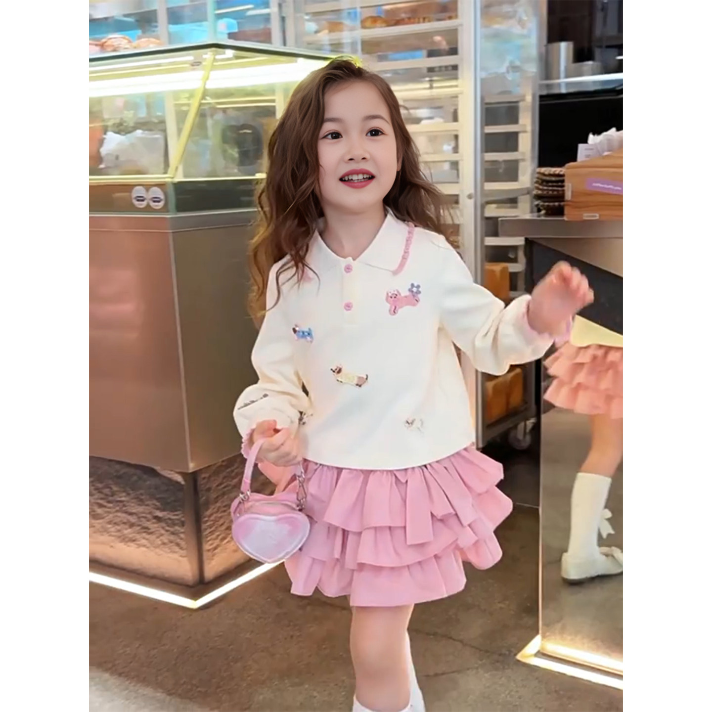 女童新款春秋套装儿童衣服女宝宝长袖纯棉卫衣小女孩百褶蛋糕半裙