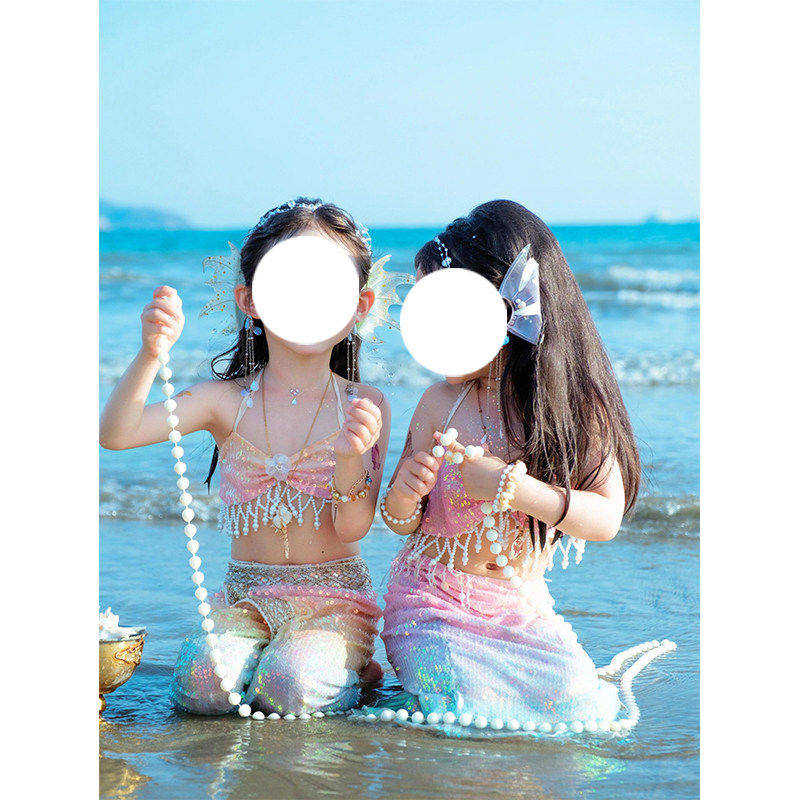 女童沙滩裙美人鱼公主裙女孩鱼尾泳衣三亚度假裙儿童海边衣服裙子