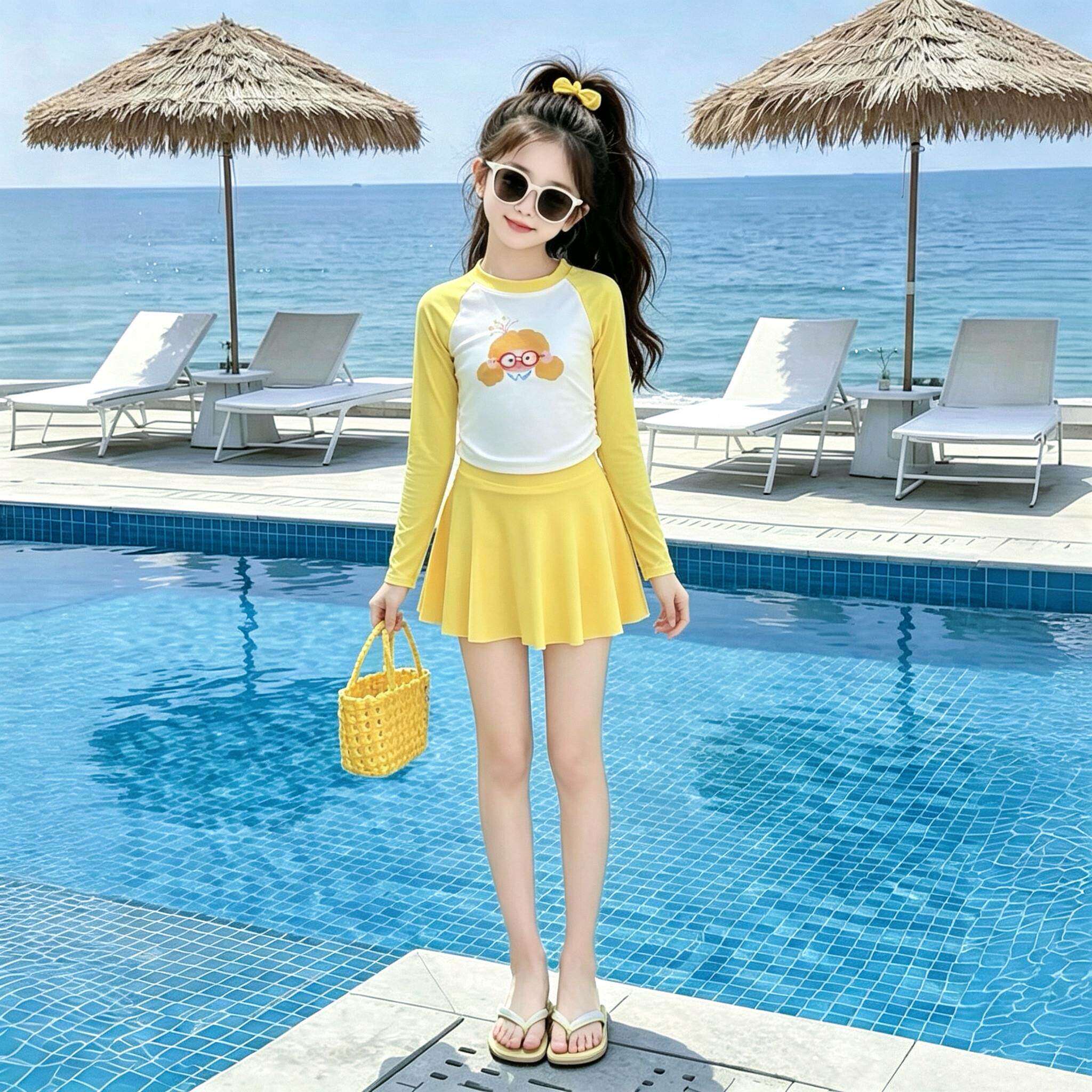女童泳衣夏季2026新款儿童分体裙式游泳衣女大童高颜值带胸垫泳装