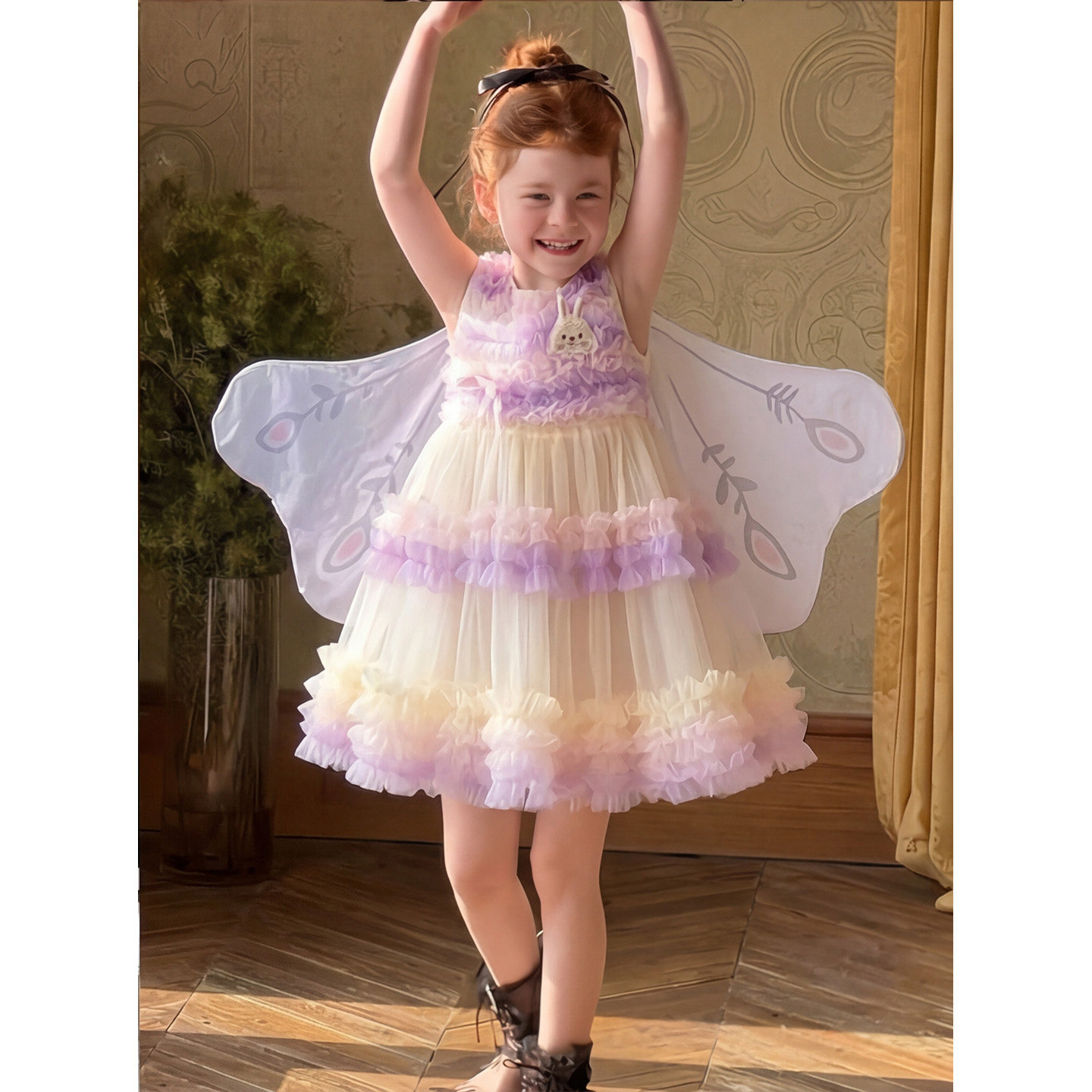 女童夏季2026新款洋气无袖网纱连衣裙儿童可爱公主风蝴蝶结蛋糕裙