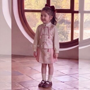 女童汉服套装春秋季2026新款儿童洋气国风女宝宝春装连衣裙三件套