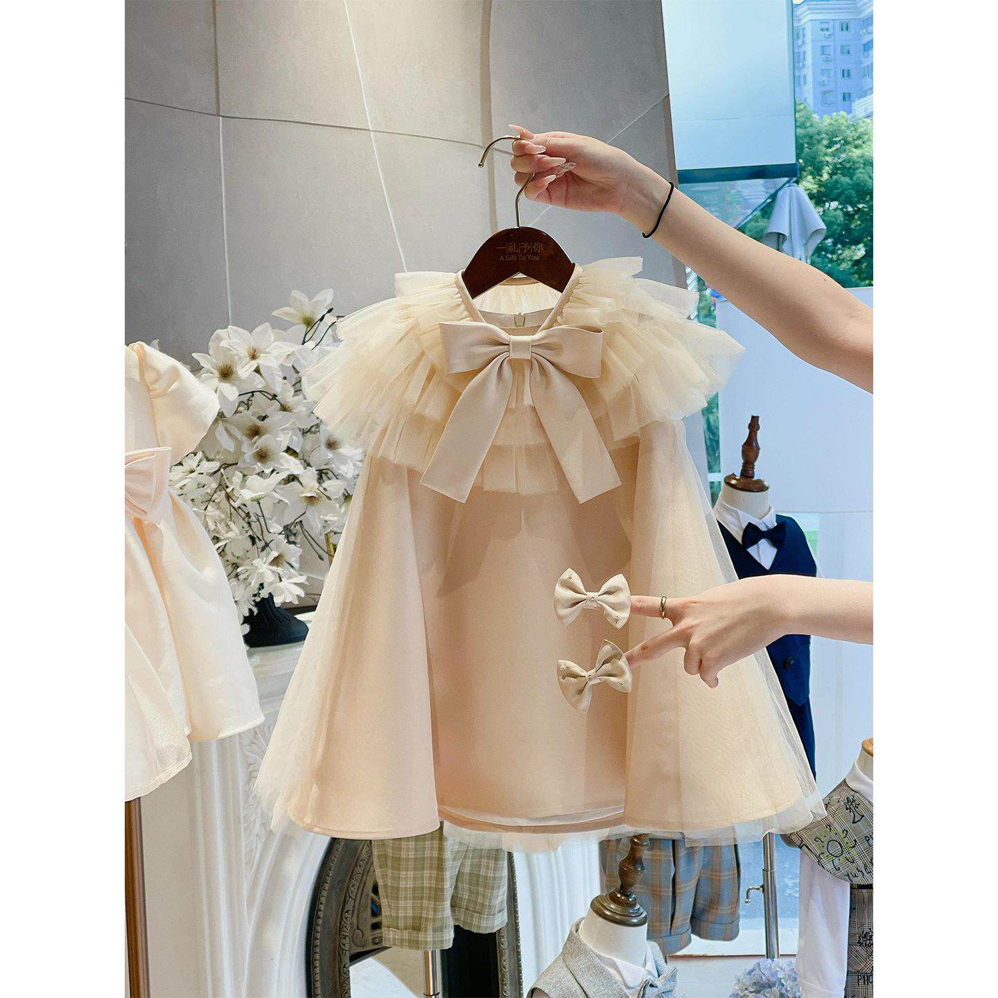周岁女宝礼服生日儿童挂脖网纱披肩连衣裙小女孩绝美蓬蓬裙公主裙