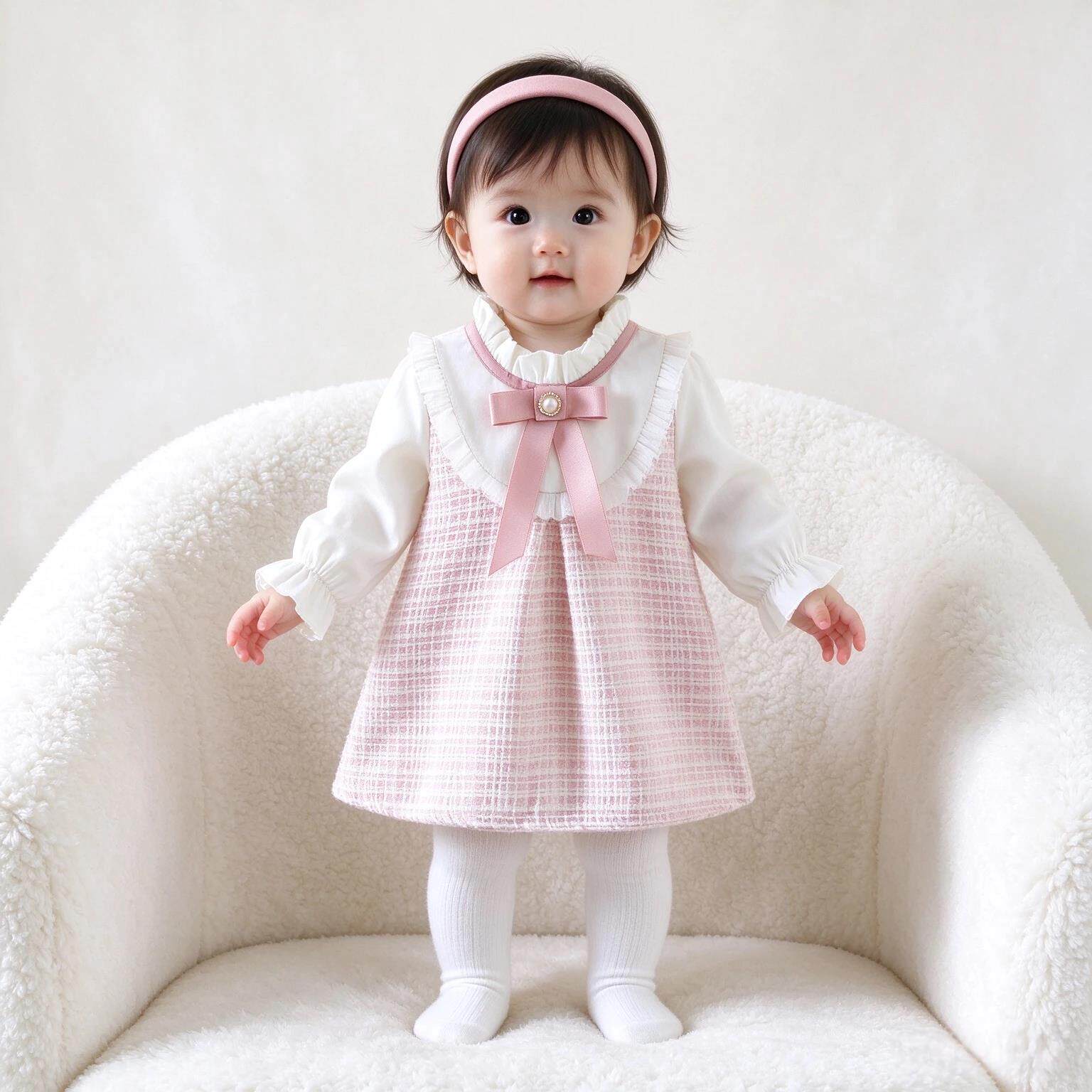 女童2026新款秋冬法式公主裙儿童蝴蝶结生日礼服高级感珍珠装饰