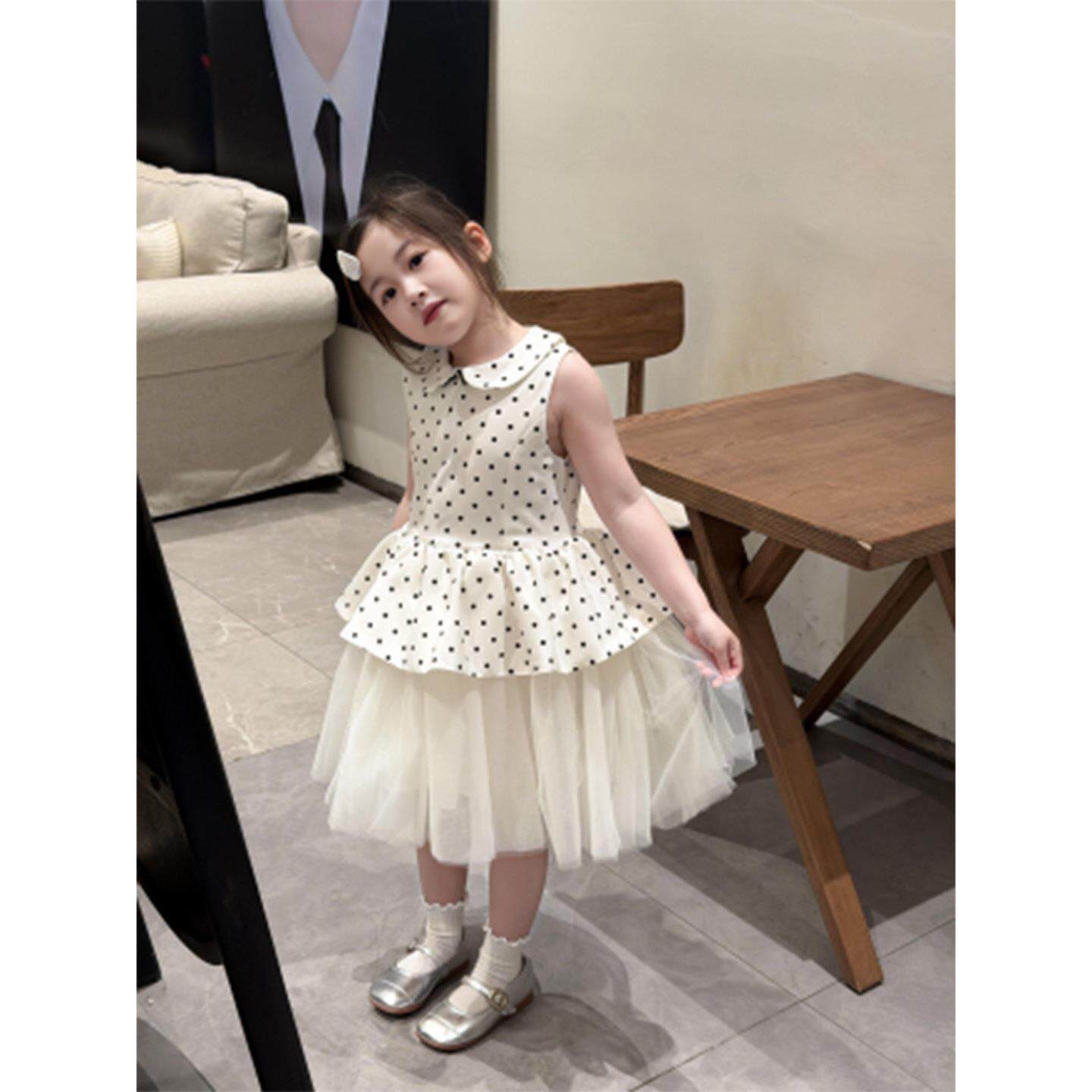 女童生日礼服蓬蓬裙子儿童波点娃娃领连衣裙小女孩绝美在逃公主裙