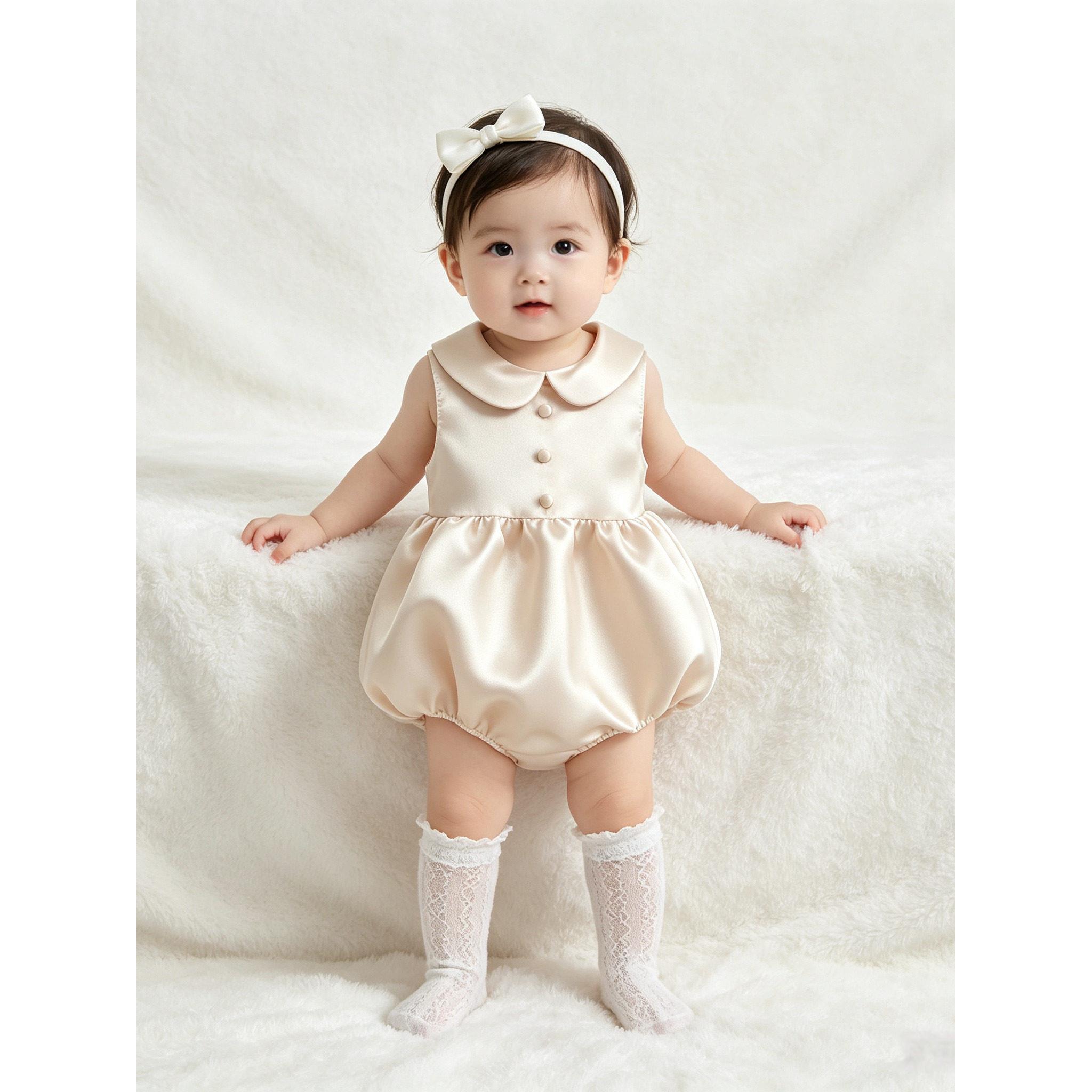 女宝娃娃领连身哈衣2026新款婴幼儿满月百天周岁爬爬服无袖包屁衣