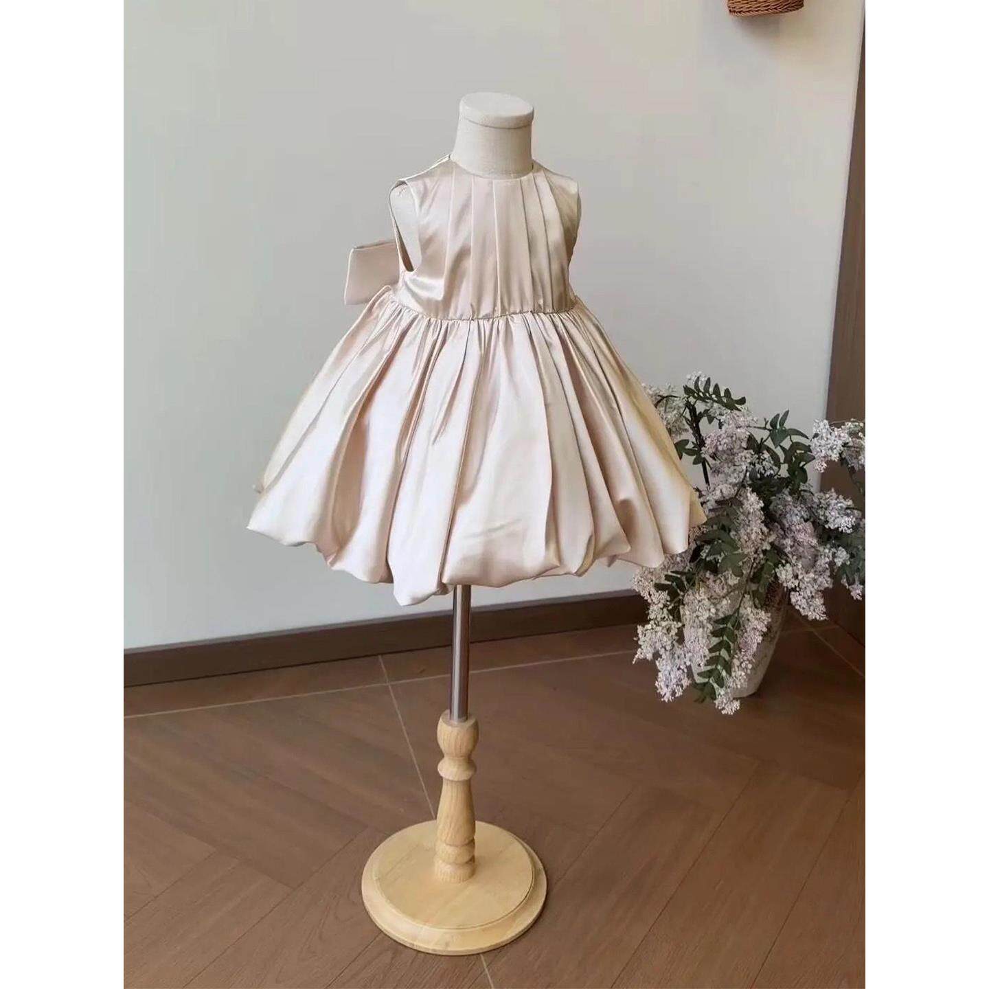 女童周岁生日礼服满月宝宝衣服蝴蝶结抓周蓬蓬裙儿童迪士尼公主裙