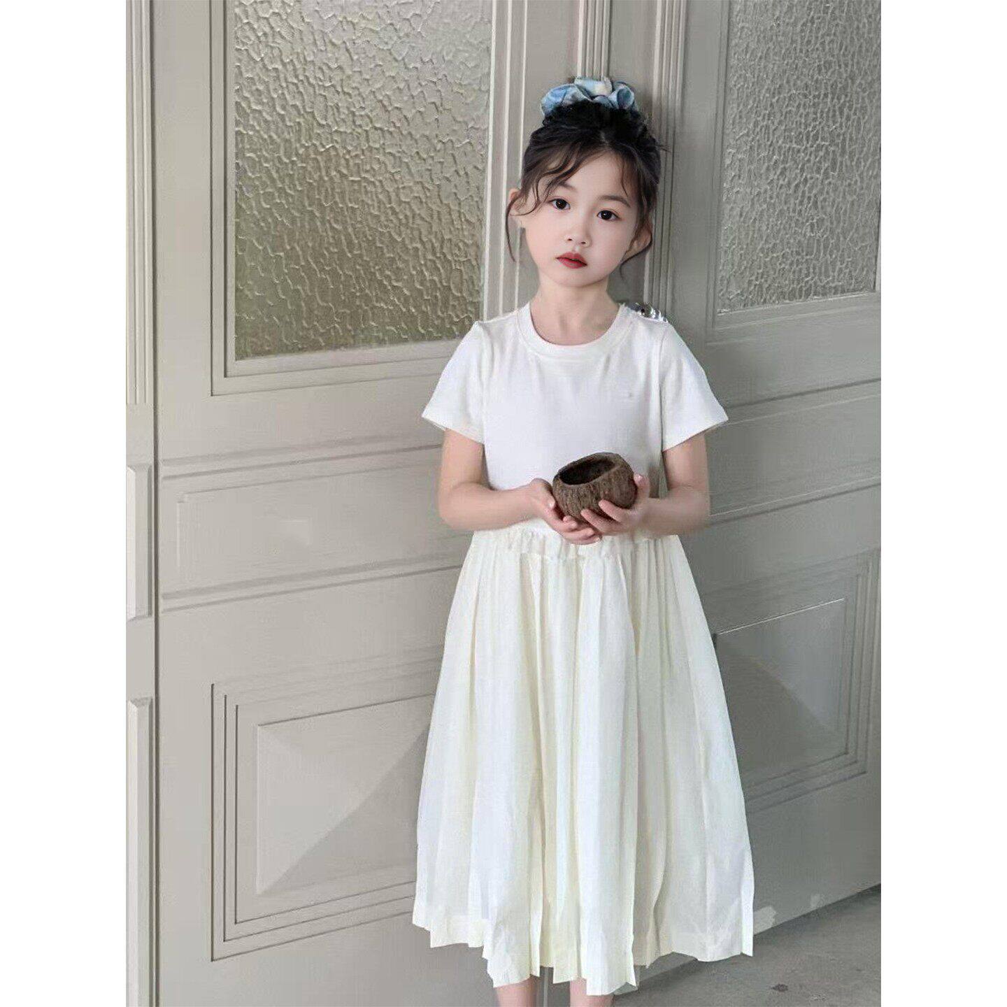 女童生日礼服长裙子小女孩绝美公主裙儿童白色高级感短袖连衣裙夏