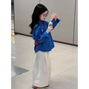 女童蓝色衬春衣秋季上衣中大童多巴胺克兰因蓝衬衫小女孩外穿上衣